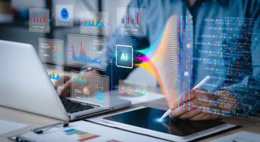Data analysis science and big data with AI technology. Analyst or Scientist uses a computer and dashboard for analysis of information on complex data sets on computer. Insights development engineer